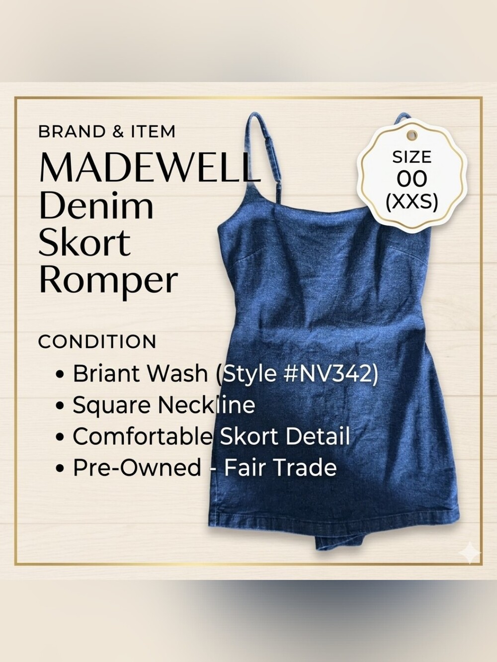Madewell Denim Skort Romper - Dark Blue Sz 00